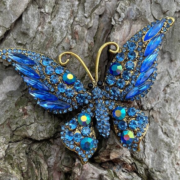 Large Butterfly Rhinestone Brooch Butterfly Pin - Picture 5 of 6